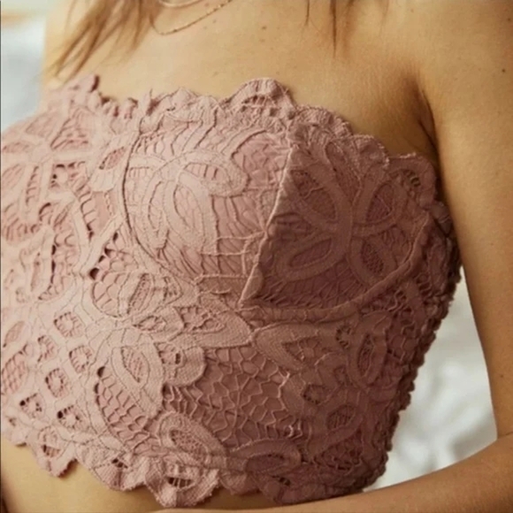 Free People Strapless Lace Crop Top Bandeau - Pink Size LARGE - Picture 3 of 7